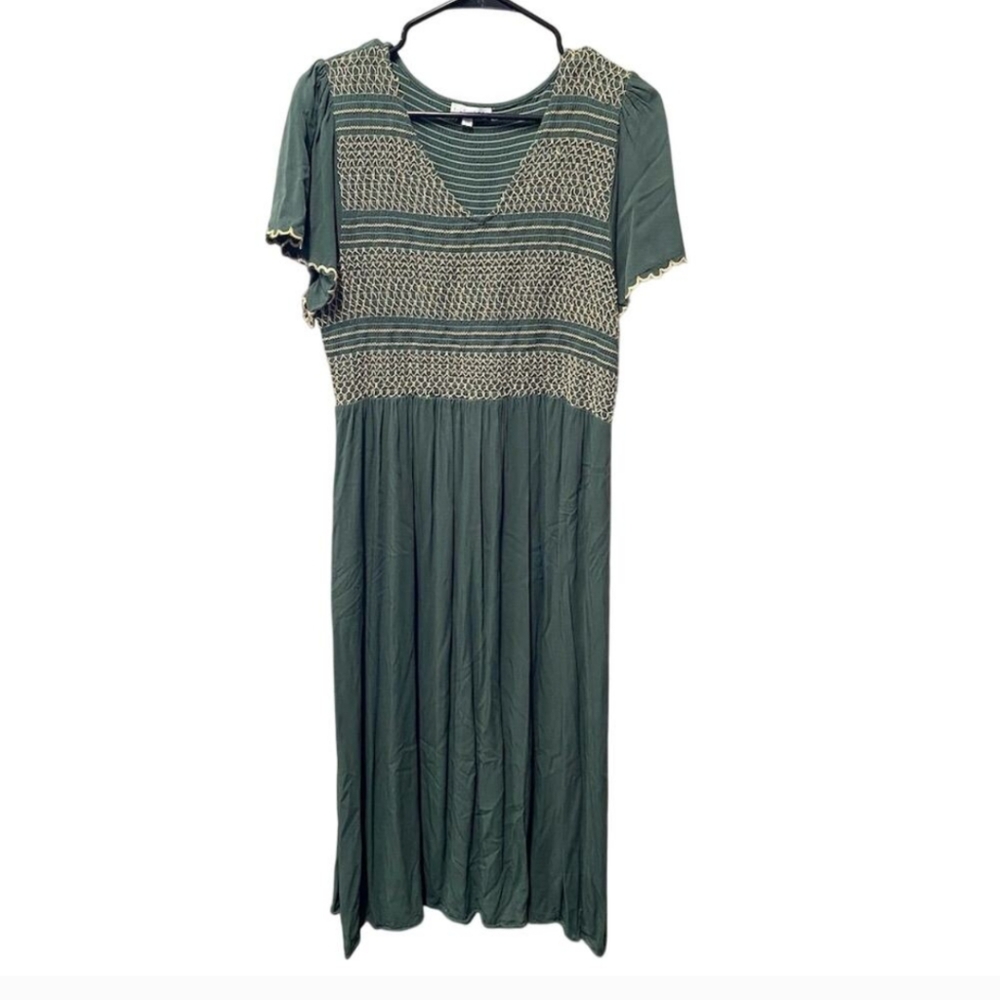 Baltic Born Women's 1XL Green Smocked Babydoll Dress